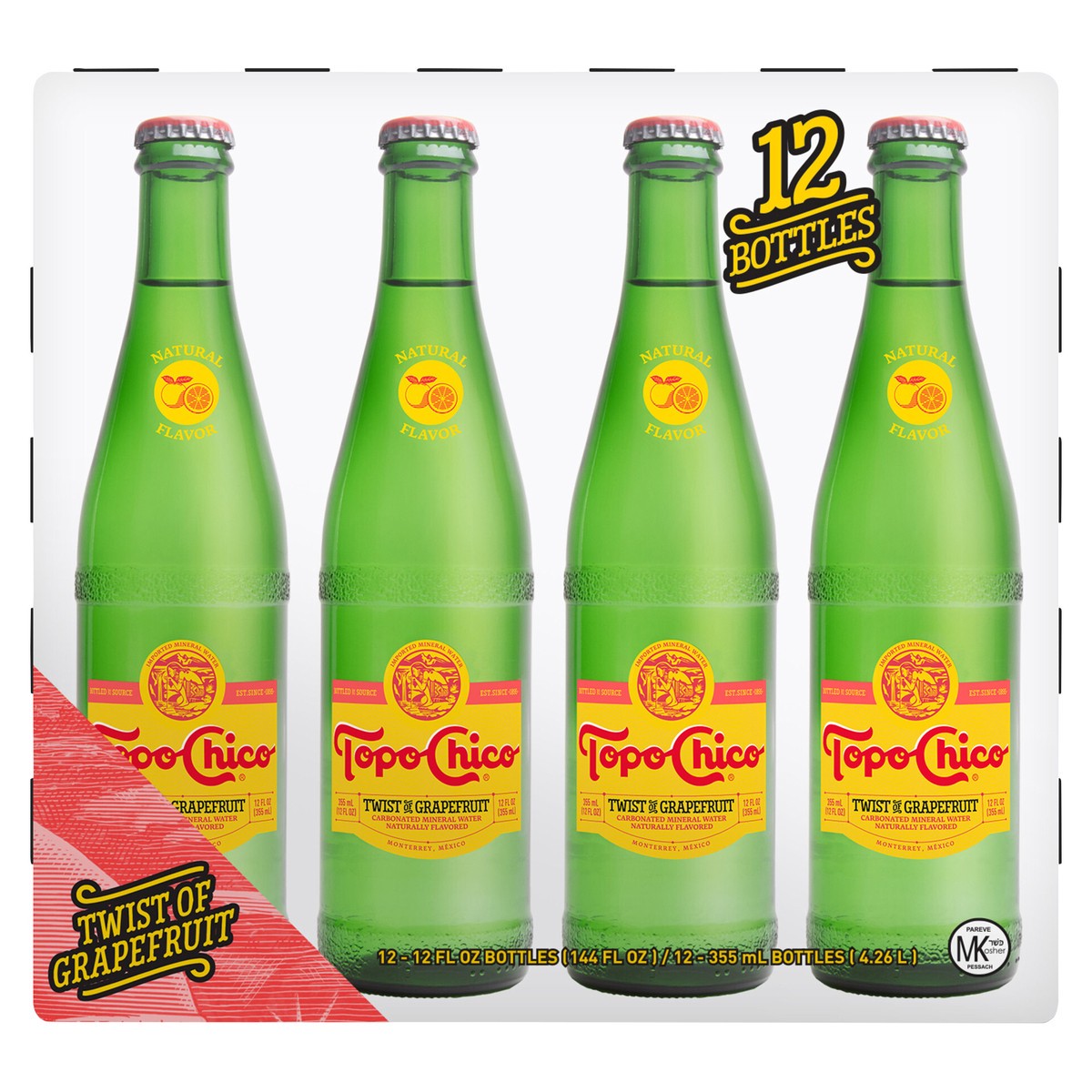 slide 1 of 8, Topo Chico Mineral Water Twist of Grapefruit Glass Bottles- 12 ct; 12 oz, 12 ct; 12 oz