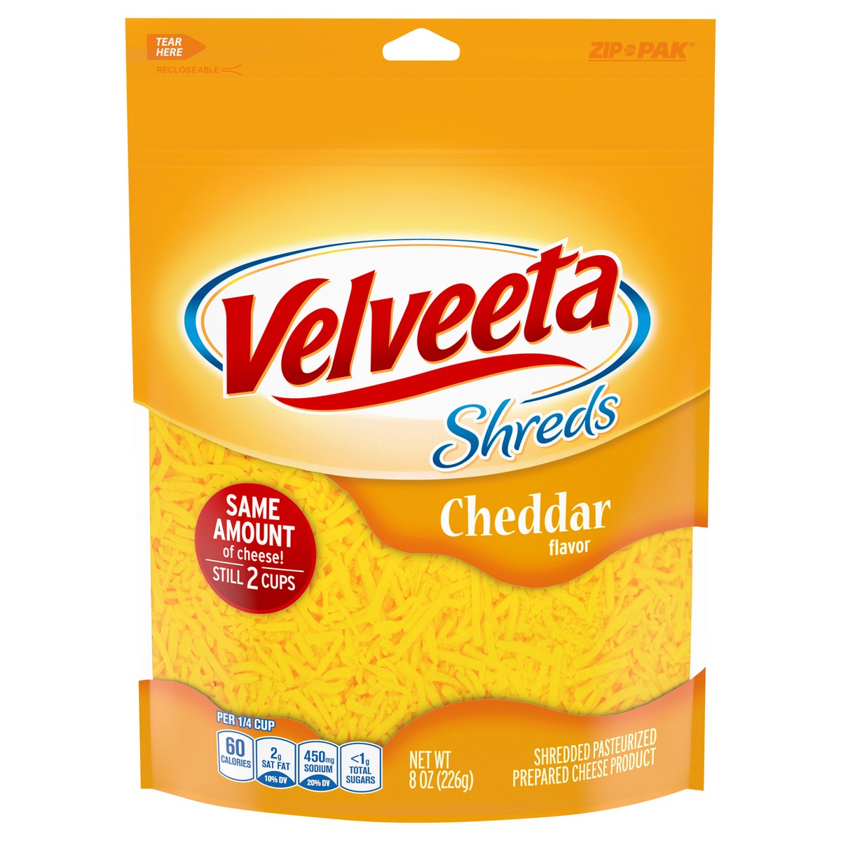 slide 1 of 7, Velveeta Shreds Cheddar Flavored Shredded Cheese, 8 oz Bag, 8 oz