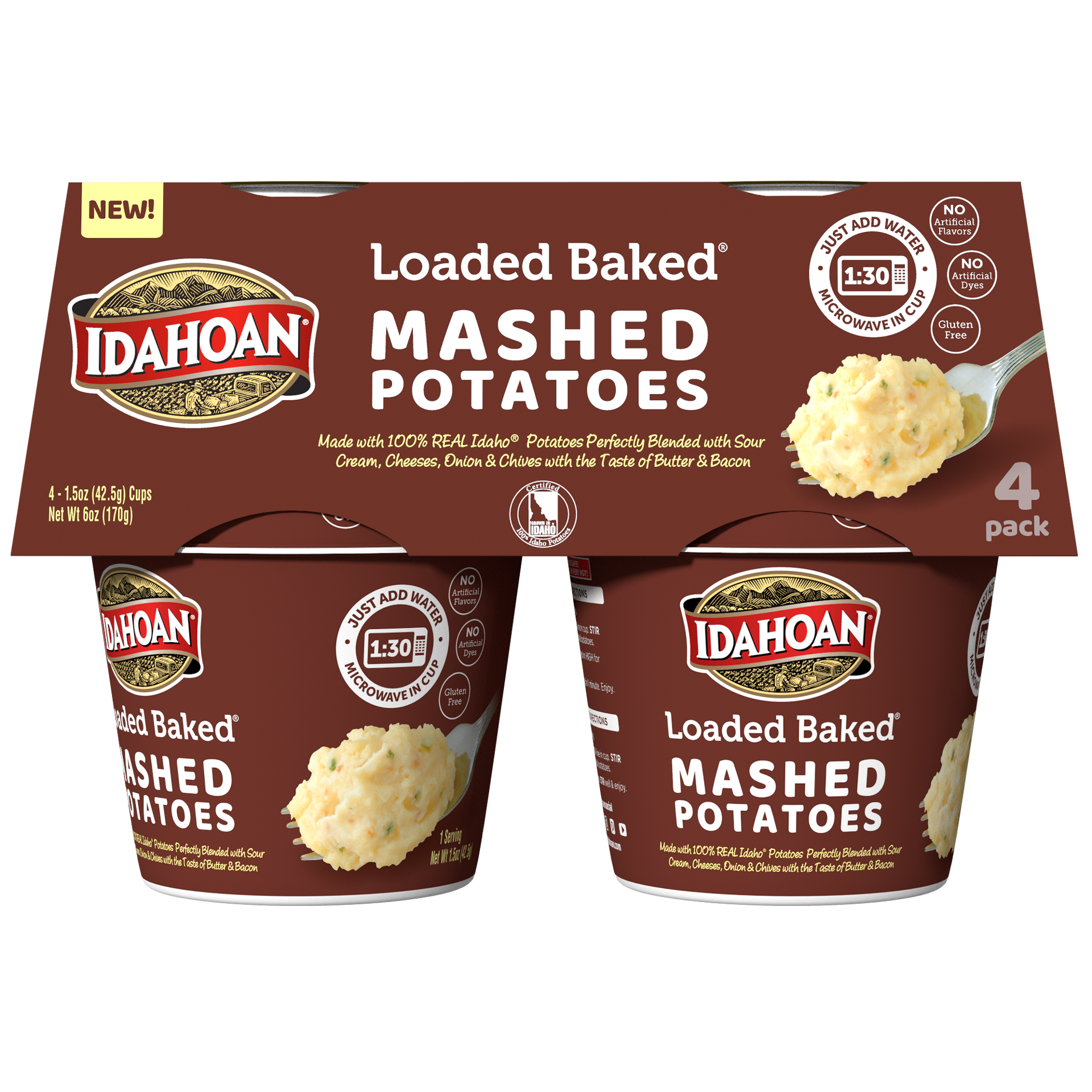 slide 2 of 4, Idahoan Loaded Baked Mashed Potatoes Cup 4-pack, 4 ct