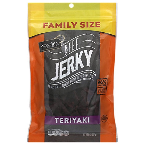 slide 1 of 1, Signature Select Beef Jerky Teriyaki Family Size, 8 oz