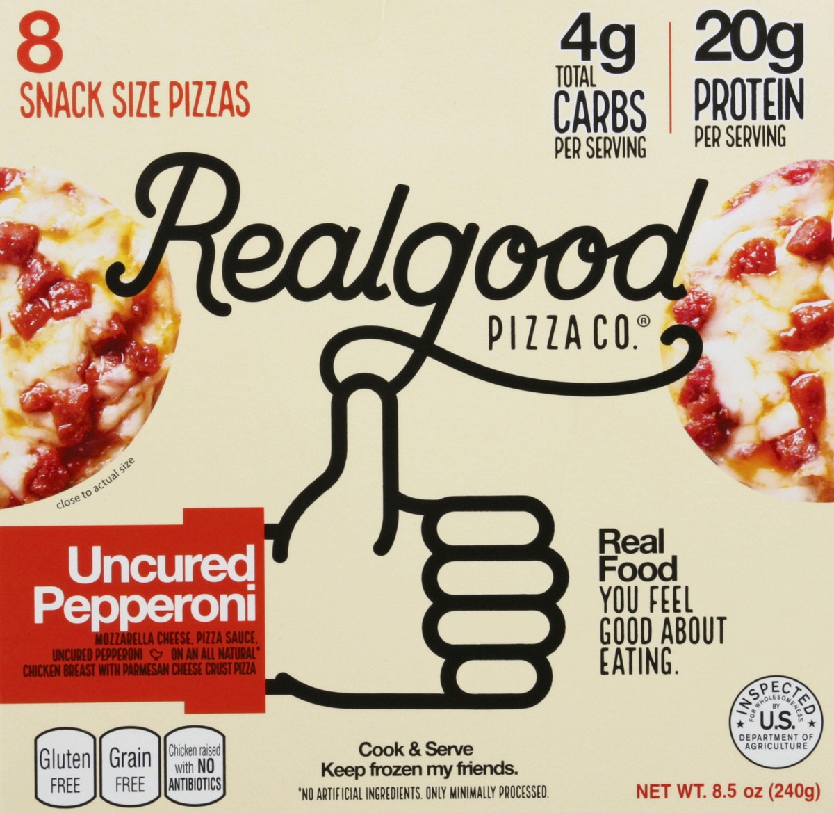 slide 5 of 6, Realgood Uncured Pepperoni Pizzas, 8 ct
