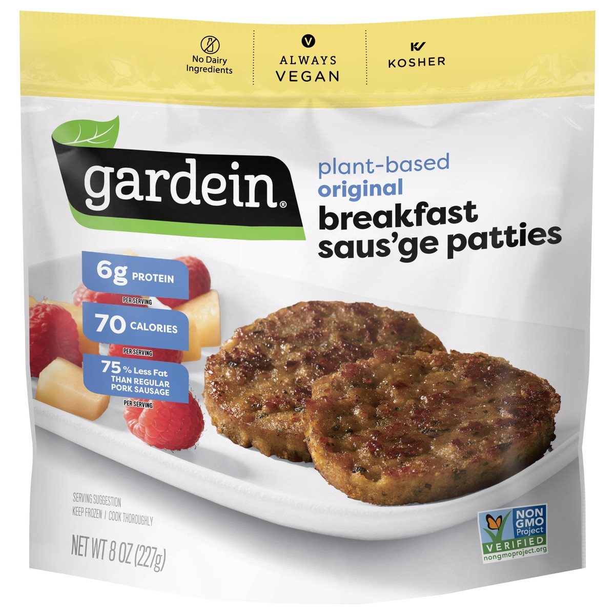 slide 1 of 5, Gardein Original Breakfast Plant-Based Saus'age Patties, Vegan, Frozen, 8 oz., 8 oz