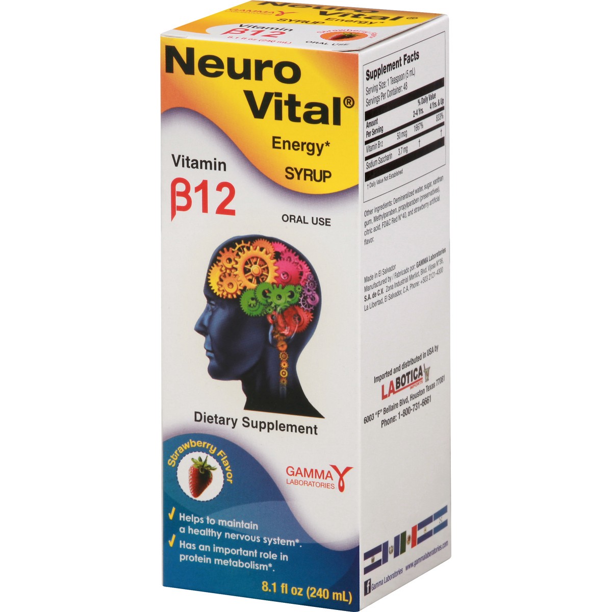 slide 8 of 9, Gamma Laboratories Nuero Vital B12 Enrg, 8.1 oz