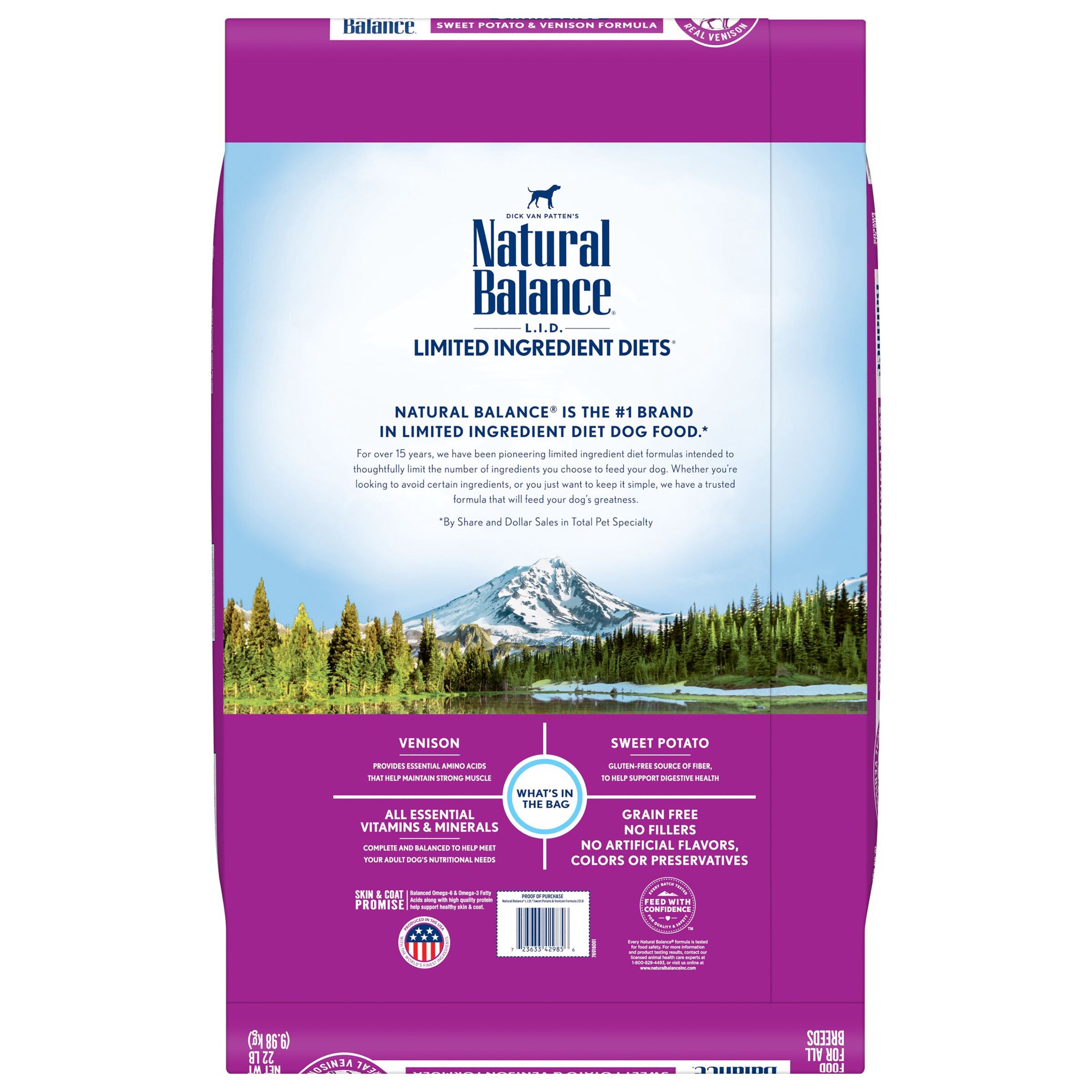 slide 3 of 5, Natural Balance L.I.D. Limited Ingredient Diets Sweet Potato & Venison Formula, Dry Dog Food, 22lb Bag, 22 lb