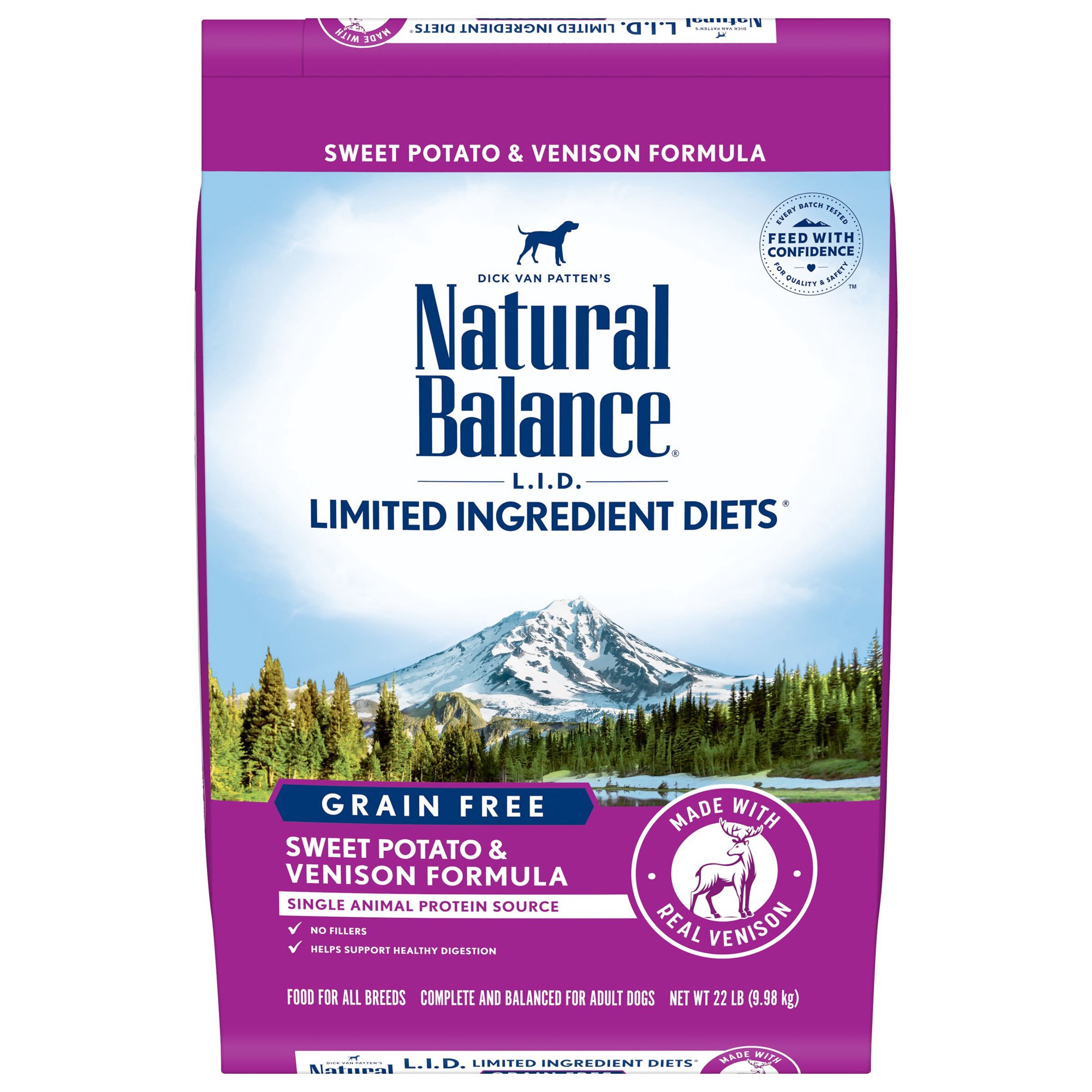 slide 1 of 5, Natural Balance L.I.D. Limited Ingredient Diets Sweet Potato & Venison Formula, Dry Dog Food, 22lb Bag, 22 lb