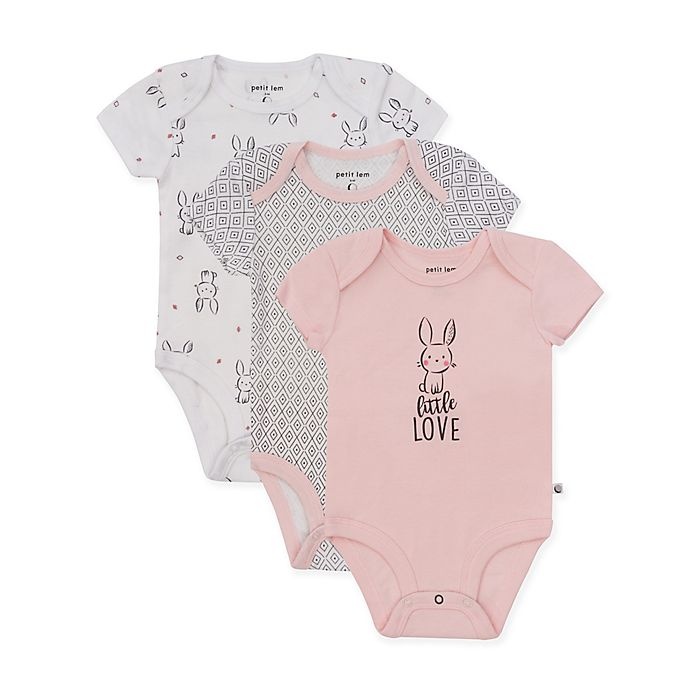 slide 1 of 1, Petit Lem Newborn Little Love'' Bunny Bodysuits - Pink'', 3 ct