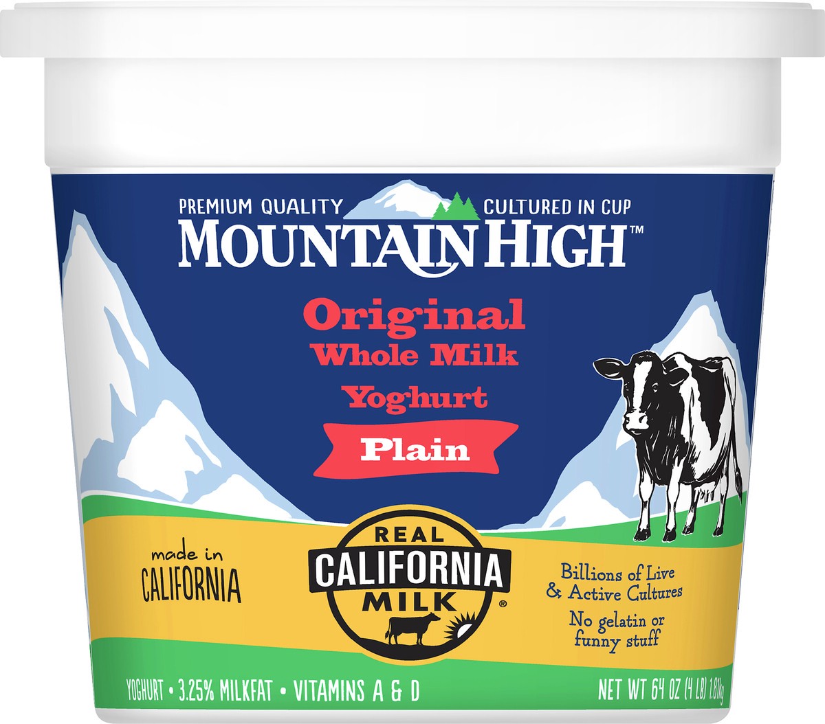 slide 4 of 4, Mountain High, Original Whole Milk Yogurt, Plain, Gluten Free Snacks, 64 OZ Yogurt Container, 64 oz