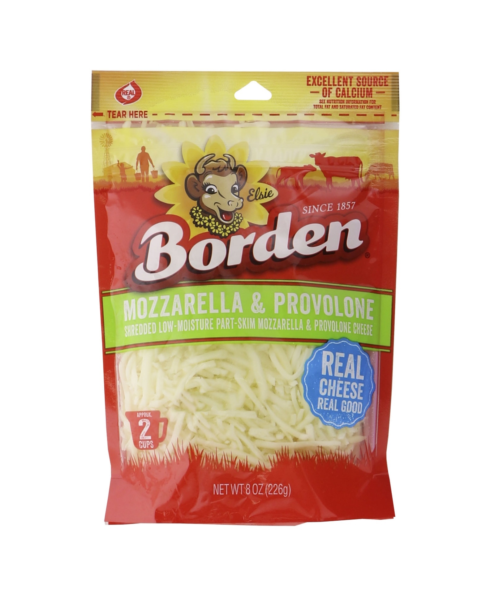 slide 1 of 1, Borden Mozzarella Provolone Shreds Cheese, 8 oz