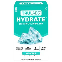 TruLabs Hydrate Glacier Electrolyte Drink Mix with Pink Himalayan Salt - 6 x 0.13 oz Stick Packs