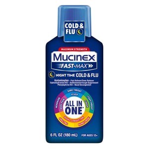 slide 1 of 1, Mucinex Fast-Max Adult Night Time Cold And Flu Liquid, 6 Oz, 6 oz