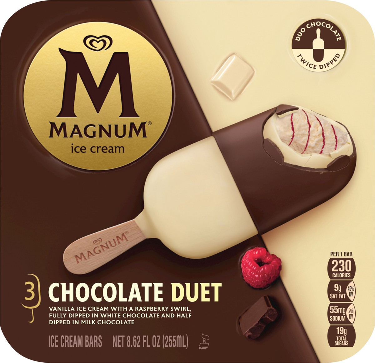 slide 3 of 3, Magnum 3 Count 8.62 oz Ice Cream Bars Chocolate Duet, 3 ct