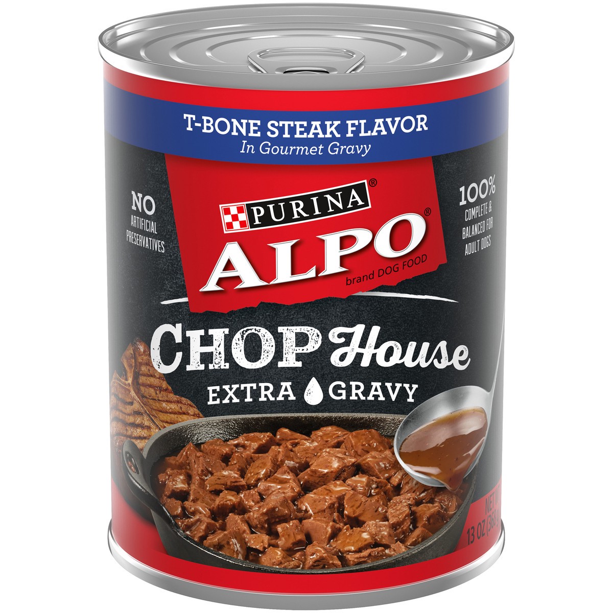 slide 1 of 7, Purina ALPO Gravy Wet Dog Food, Chop House T-Bone Steak Flavor - 13 oz. Can, 13 oz