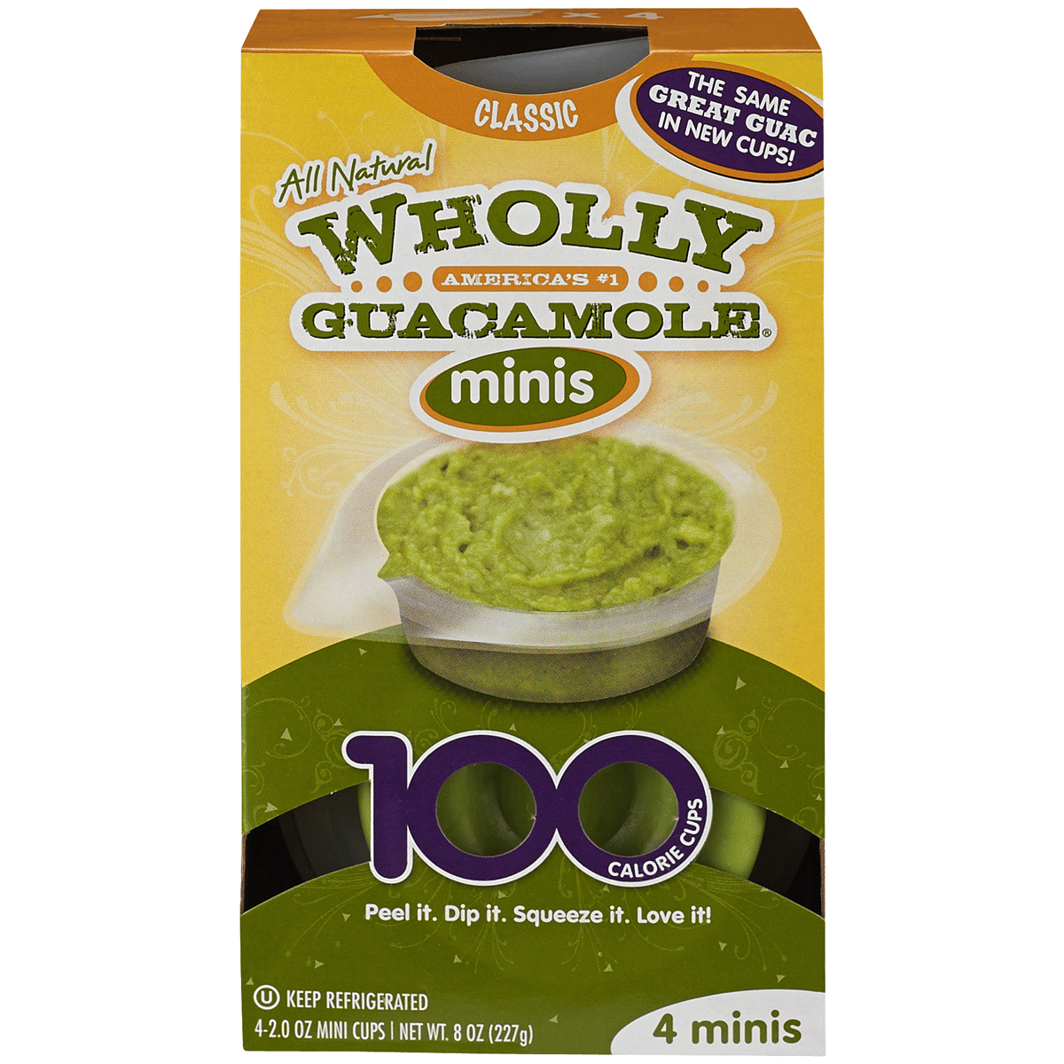 slide 1 of 9, Wholly Guacamole Minis Classic, 4-2.0 oz. cups, 8 oz, 8 oz