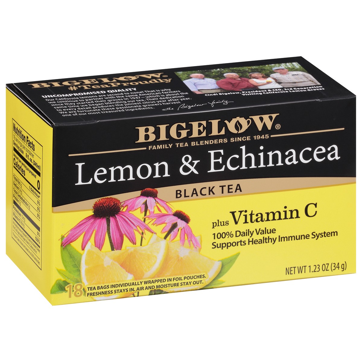 slide 3 of 9, Bigelow Black Tea, Lemon & Echinacea, Plus Vitamin C, Tea Bags, 18 ct