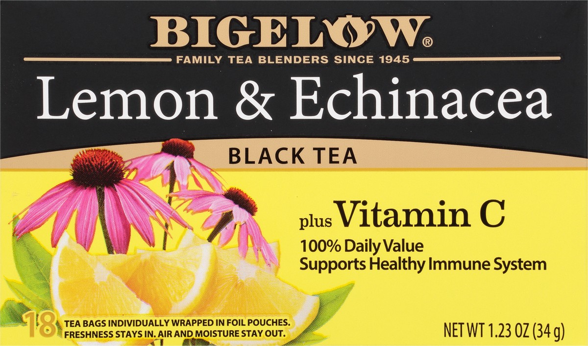 slide 4 of 9, Bigelow Black Tea, Lemon & Echinacea, Plus Vitamin C, Tea Bags, 18 ct