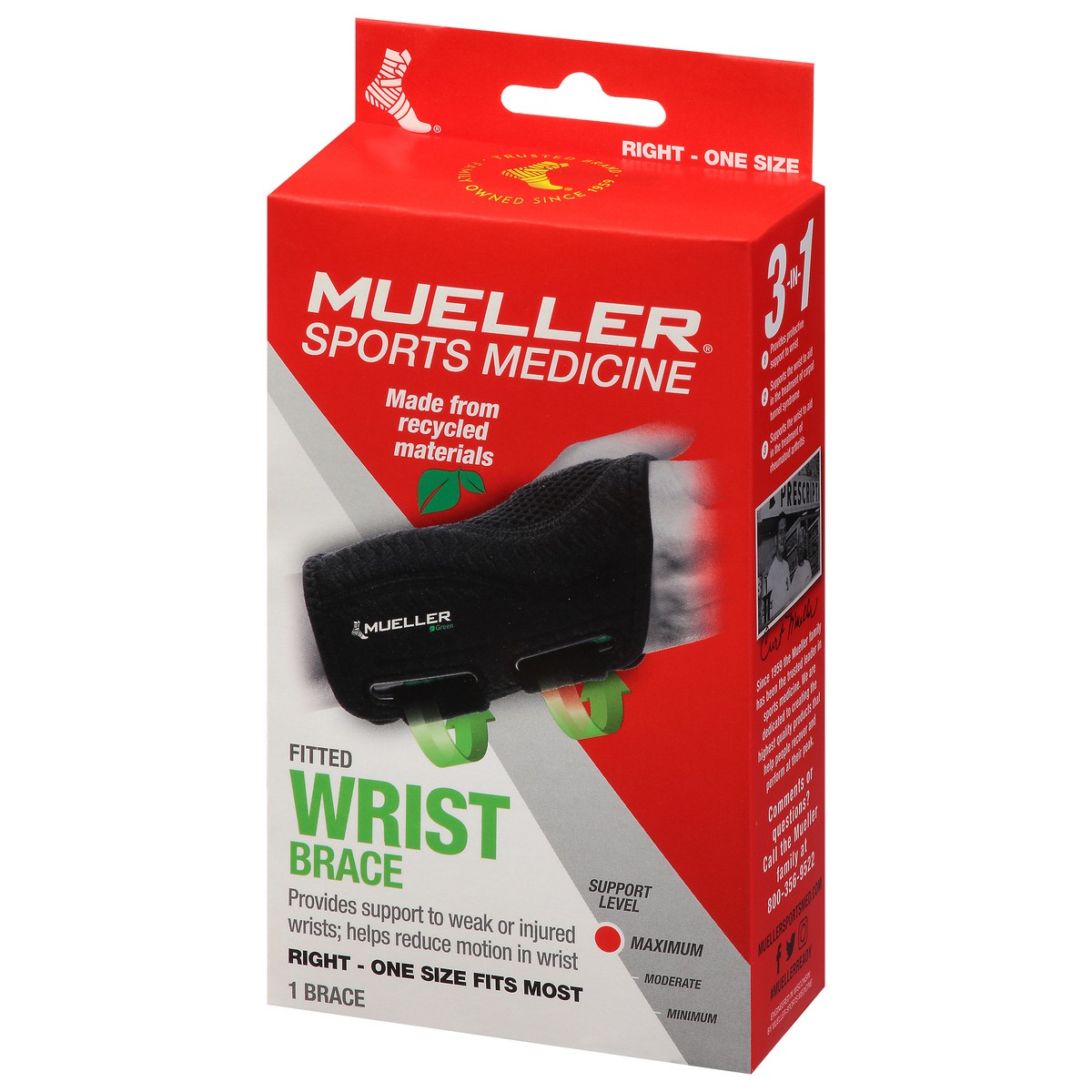 slide 8 of 9, Mueller Maximum Right Fitted Wrist Brace 1 ea, 1 ct