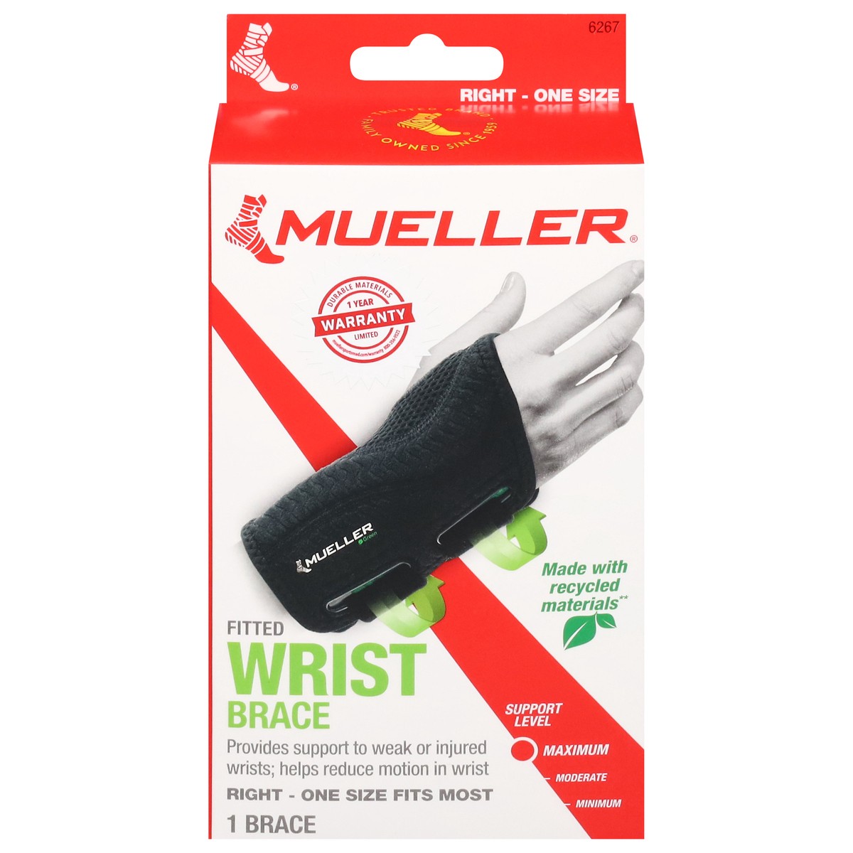 slide 1 of 9, Mueller Maximum Right Fitted Wrist Brace 1 ea, 1 ct