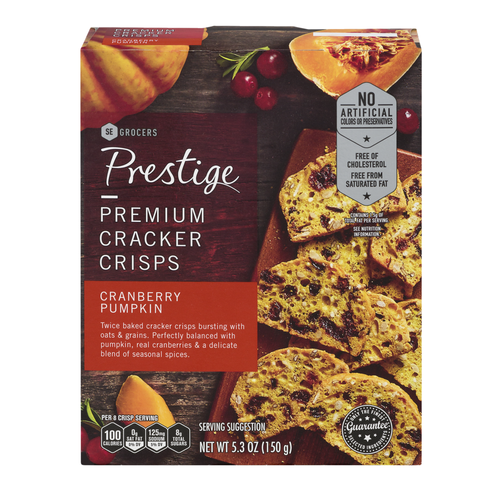slide 1 of 1, Prestige Premium Cracker Crisps Cranberry Pumpkin, 5.3 oz