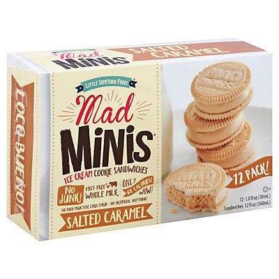 slide 1 of 1, Little Something Foods Mad Minis Salted Caramel Ice Cream Sandwiches, 12 ct