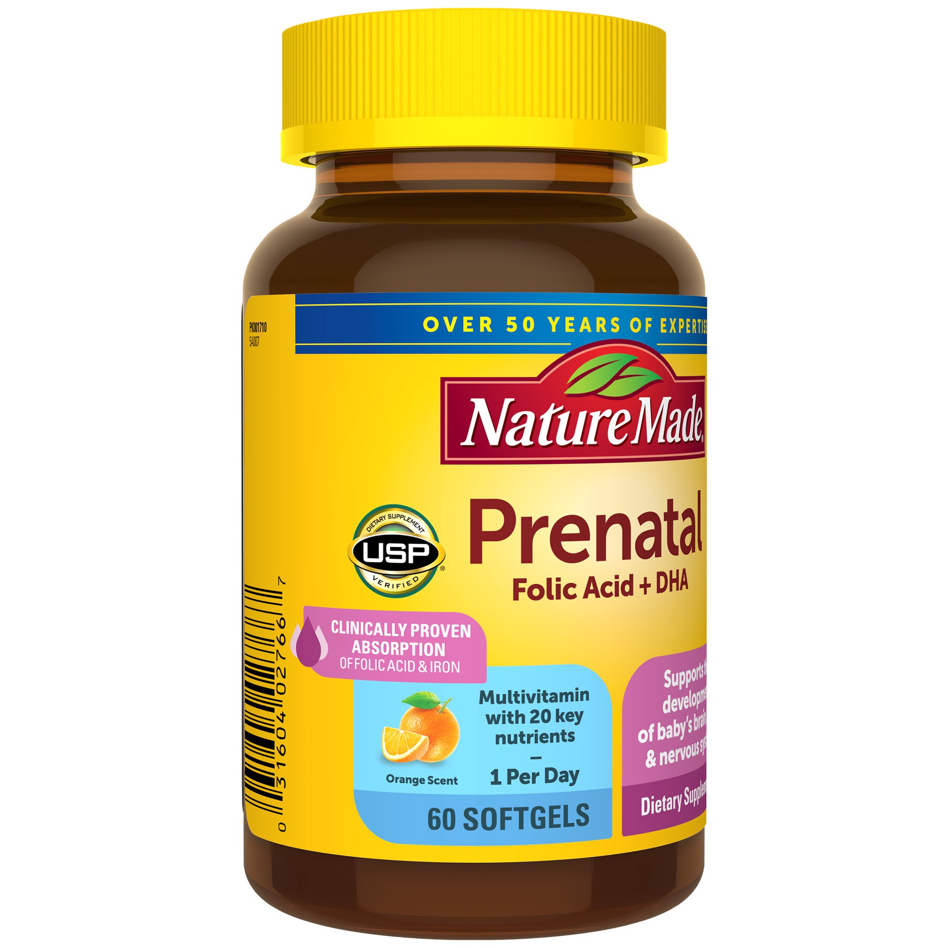 slide 3 of 9, Nature Made Prenatal with Folic Acid + DHA, Prenatal Vitamin and Mineral Supplement for Daily Nutritional Support, 60 Softgels, 60 Day Supply, 60 ct