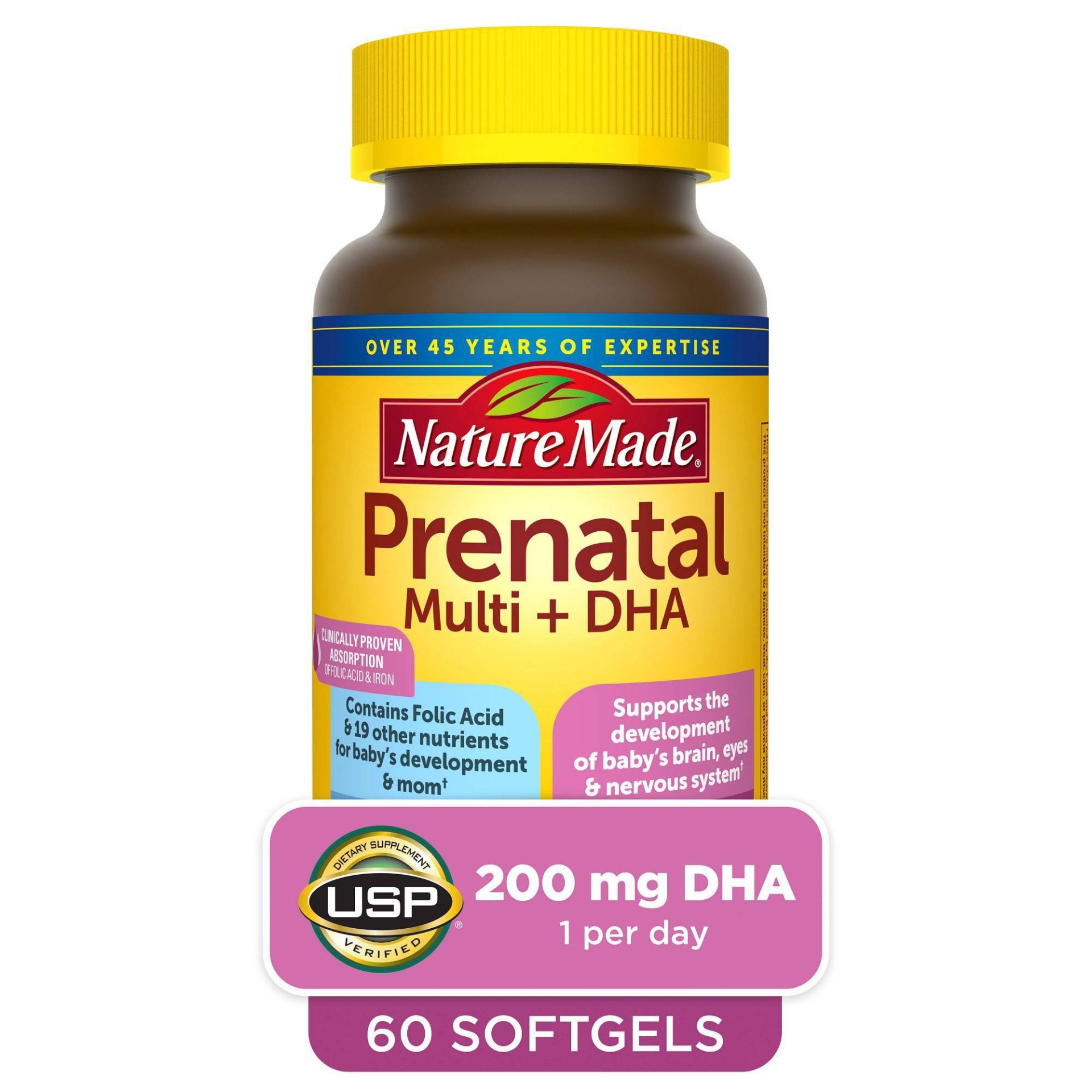 slide 1 of 1, Nature Made Prenatal with Folic Acid + DHA, Prenatal Vitamin and Mineral Supplement Softgels - 60ct, 60 ct