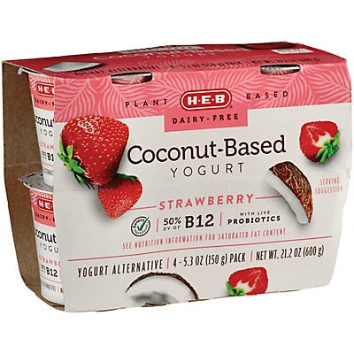 slide 1 of 1, H-E-B StrawberryCoconut Milk Yogurt, 4 ct