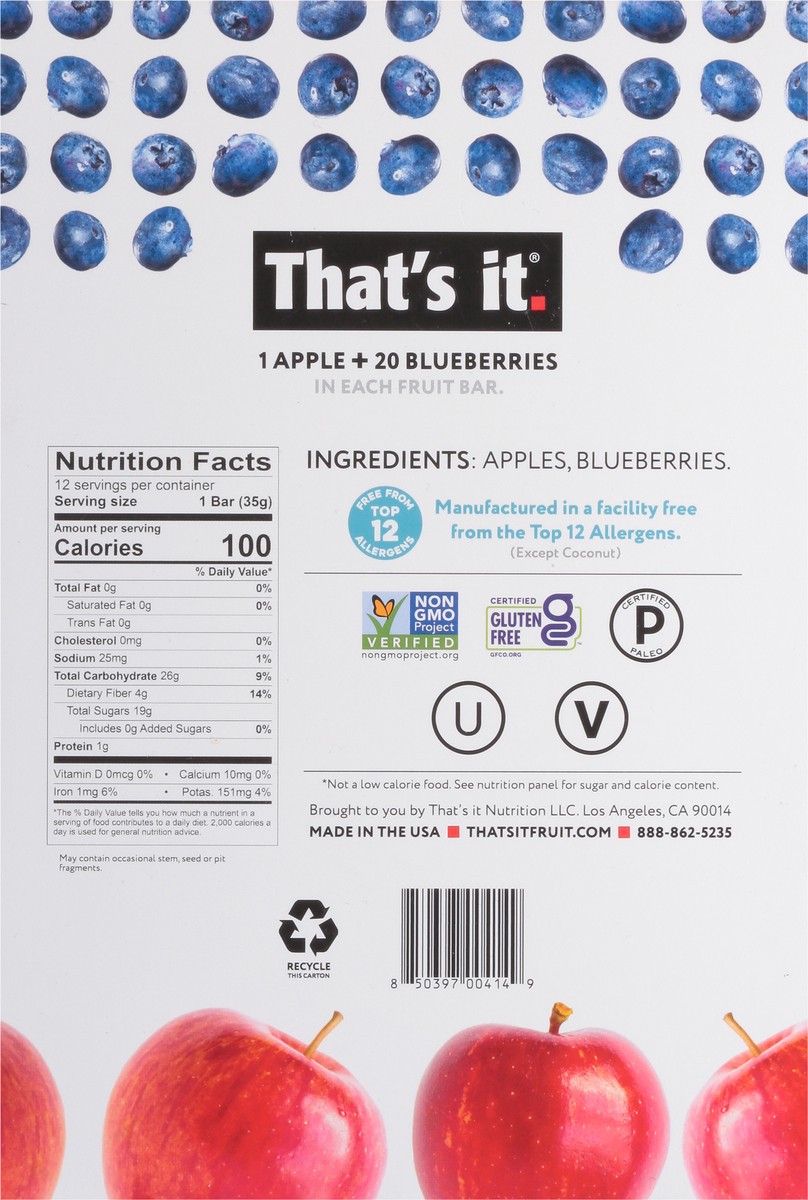 slide 4 of 9, That's it. Apple + Blueberries Fruit Bar 12 - 1.2 oz Bars, 12 ct; 14.4 oz