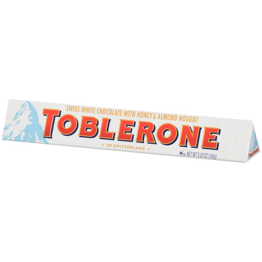 slide 2 of 8, Toblerone Swiss White Chocolate Bar with Honey & Almond Nougat, 3.52 oz, 0.22 lb