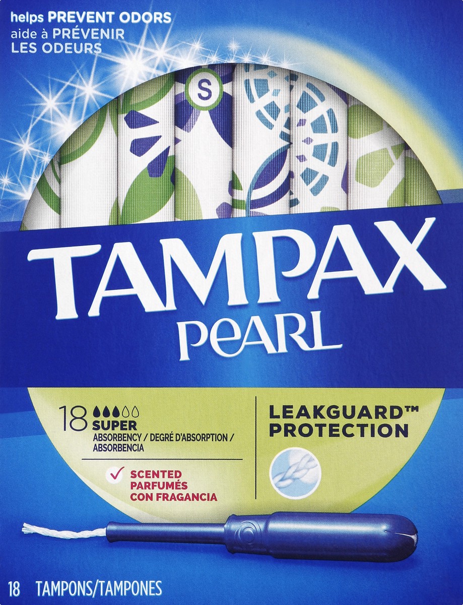slide 5 of 6, Tampax Pearl Super Scented Plastic Tampons, 18 ct