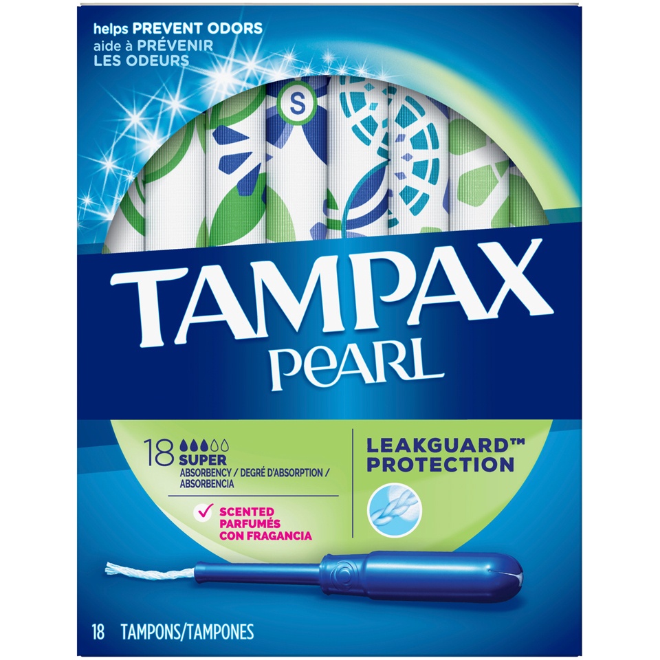 slide 1 of 3, Tampax Pearl Super Scented Plastic Tampons, 18 ct