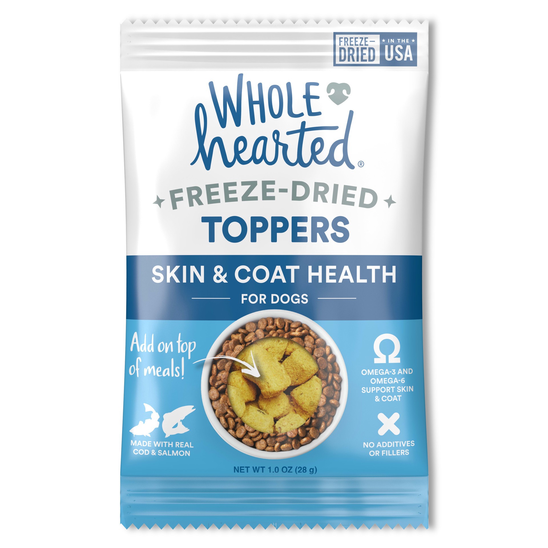 slide 1 of 1, WholeHearted Freeze-Dried Skin & Coat Health Dog Food Toppers, 1 oz., 1 ct