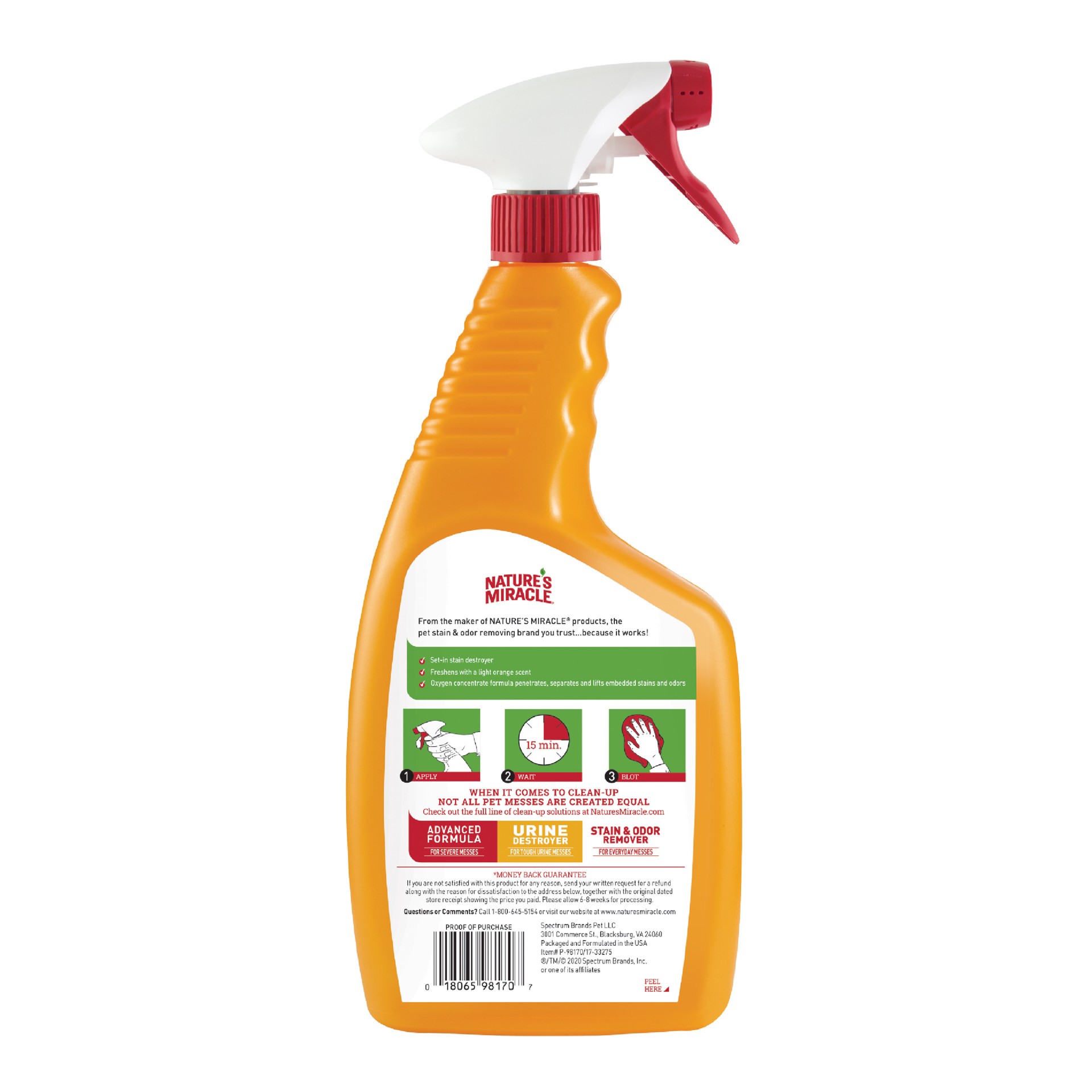 slide 4 of 8, Nature's Miracle Orange-Oxy Power Just for Cats Stain & Odor Remover, 24 oz., 1.67 lb