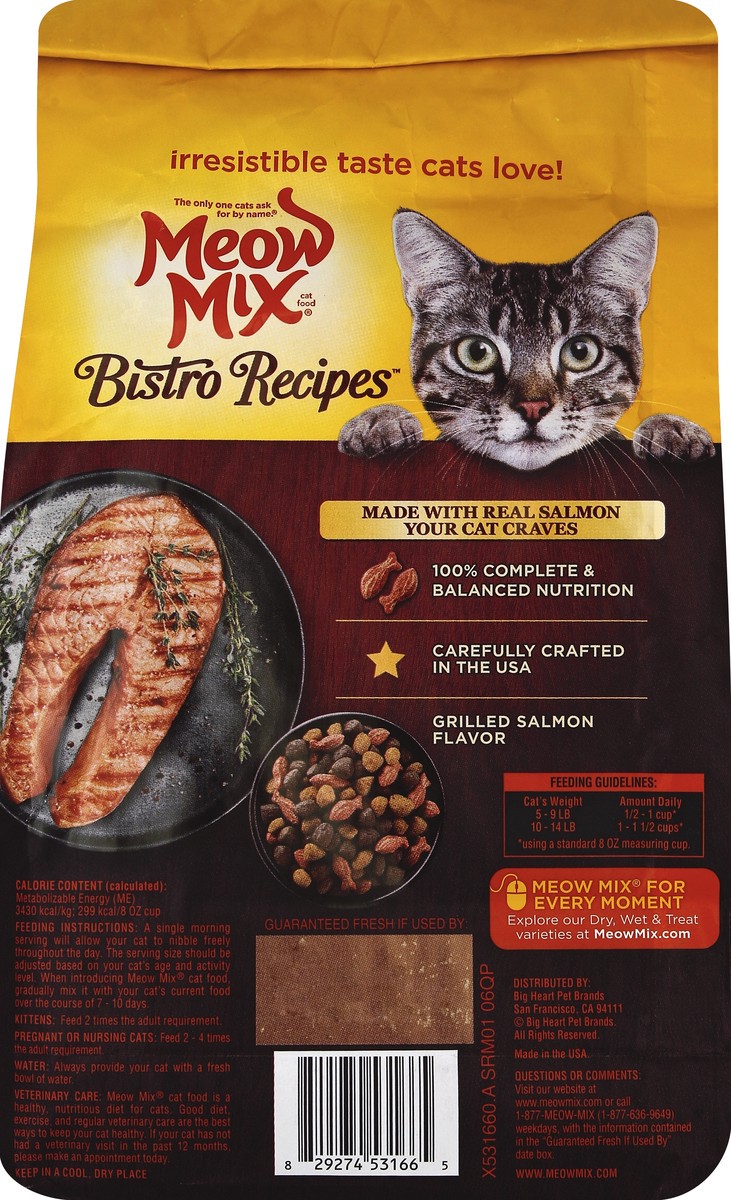 slide 3 of 6, Meow Mix Bistro Recipes Grilled Salmon Flavor Cat Food, 3-Pound, 3 lb