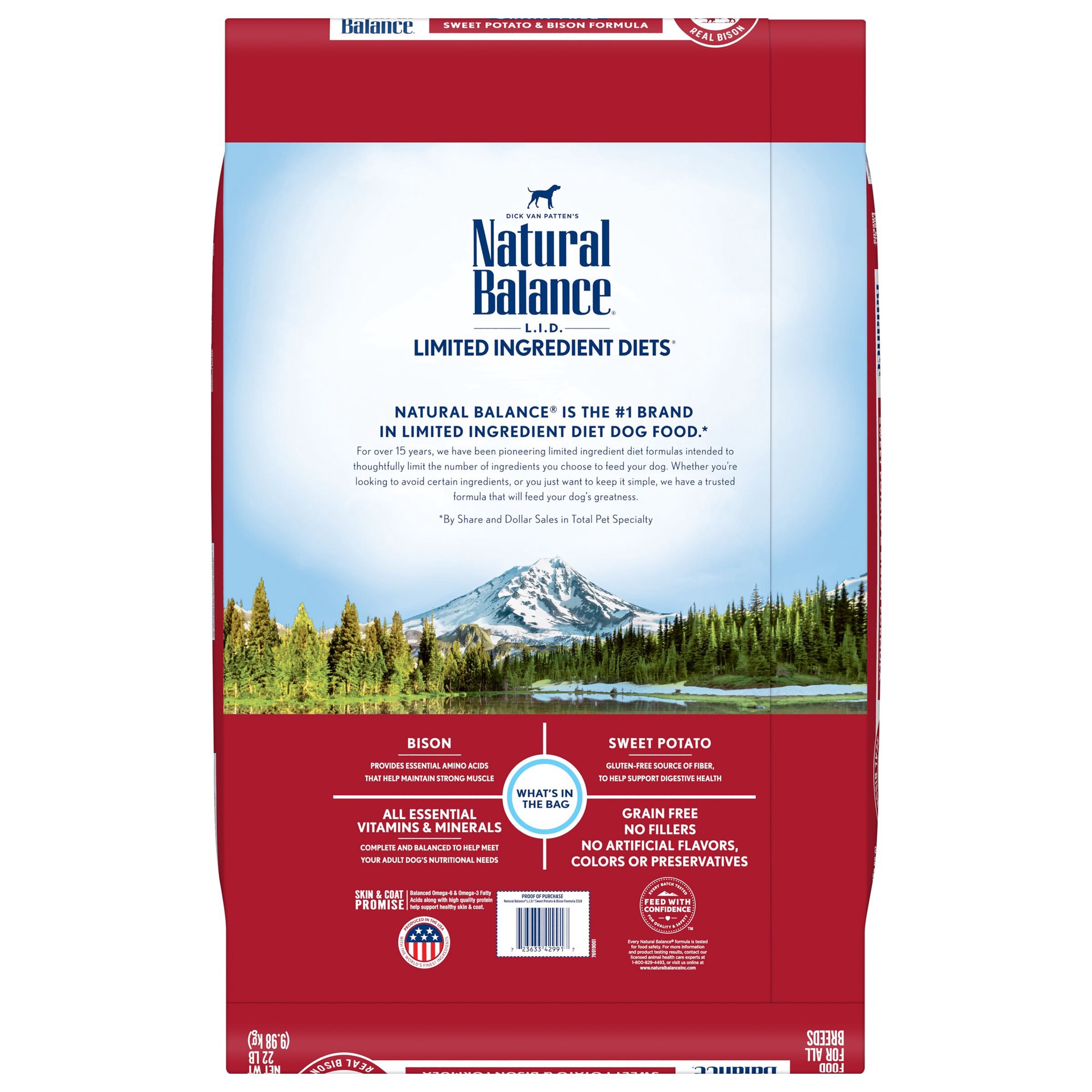 slide 3 of 5, Natural Balance L.I.D. Limited Ingredient Diets Sweet Potato & Bison Formula, Dry Dog Food, 22lb Bag, 22 lb