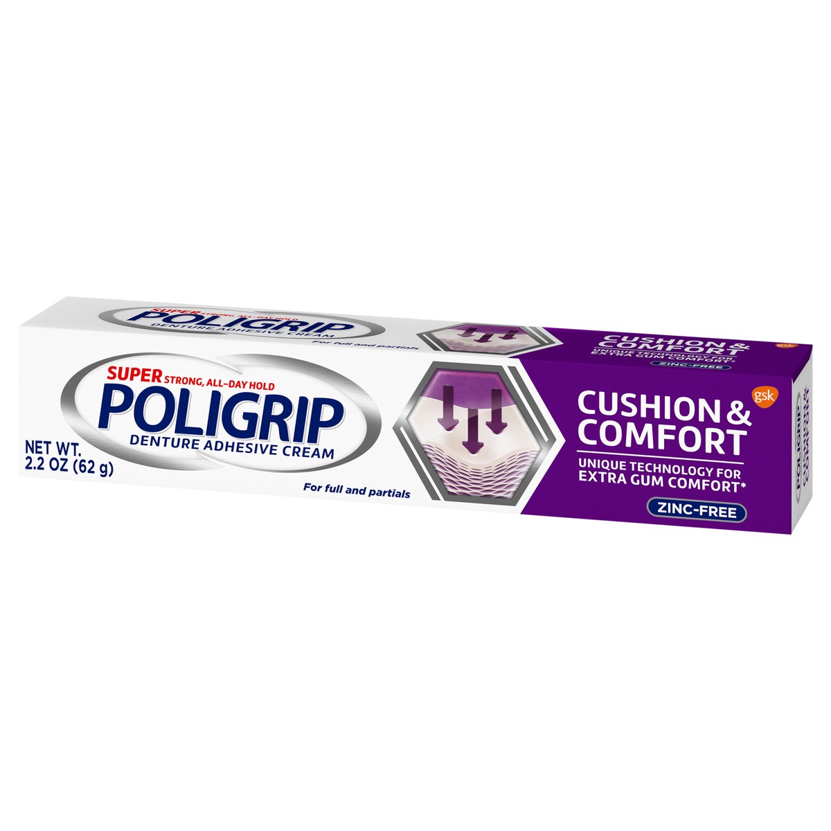 slide 2 of 10, Super Poligrip Poligrip Cushion & Comfort, Denture and Partials Adhesive Cream, 2.2 ounces, 2.2 oz