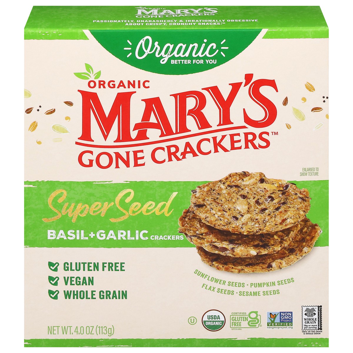 slide 3 of 4, Mary's Gone Crackers Organic Super Seed Basil+Garlic Crackers 4.0 oz, 4 oz