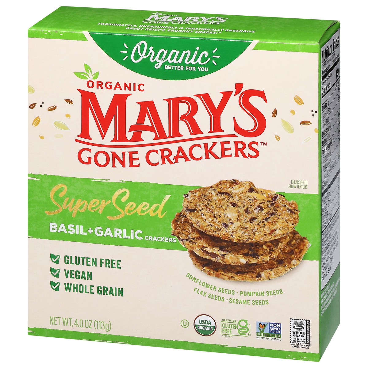 slide 4 of 4, Mary's Gone Crackers Organic Super Seed Basil+Garlic Crackers 4.0 oz, 4 oz