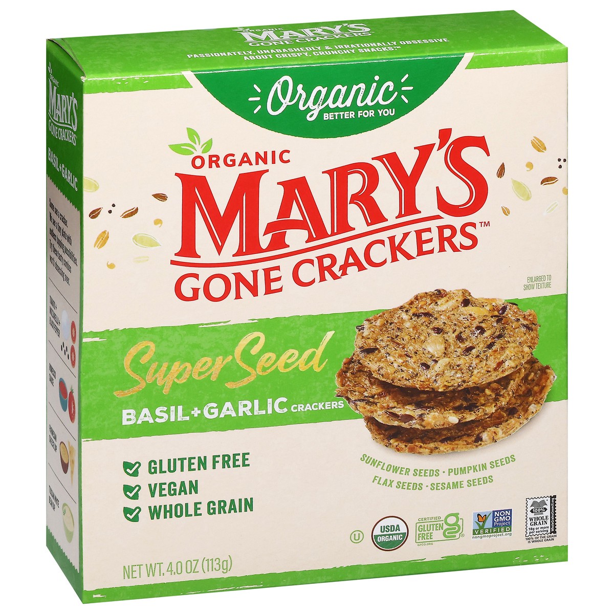 slide 2 of 4, Mary's Gone Crackers Organic Super Seed Basil+Garlic Crackers 4.0 oz, 4 oz
