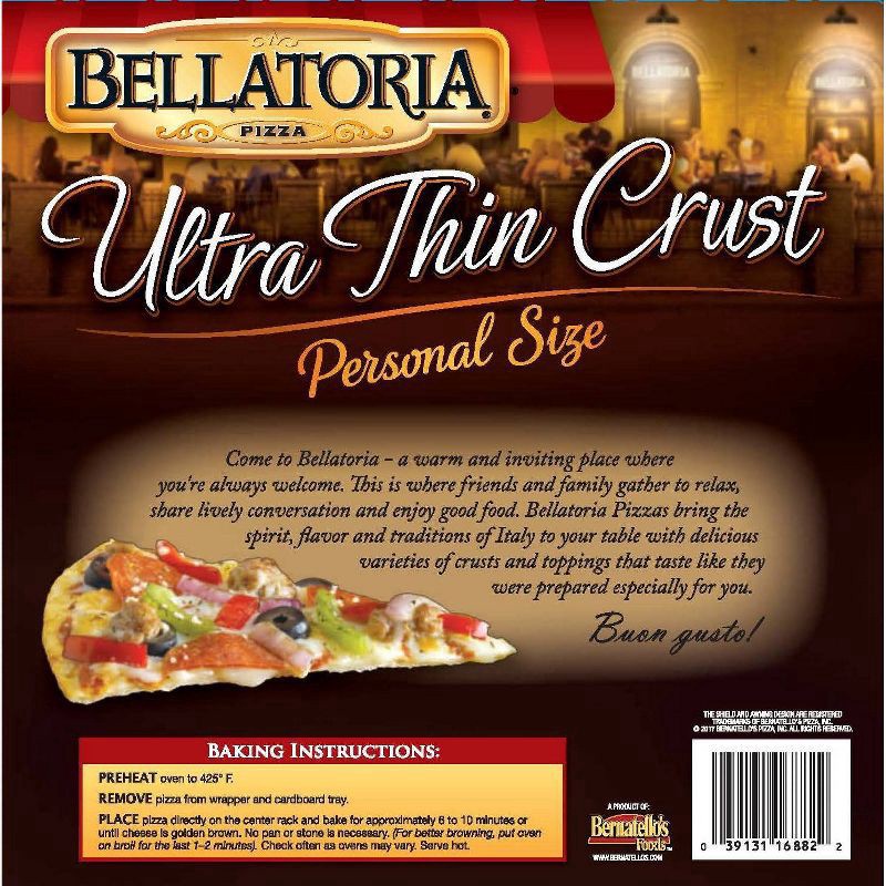 slide 3 of 3, Bellatoria Ultra Thin Crust Ultimate Supreme Pizza, Personal Size, 7.8 oz