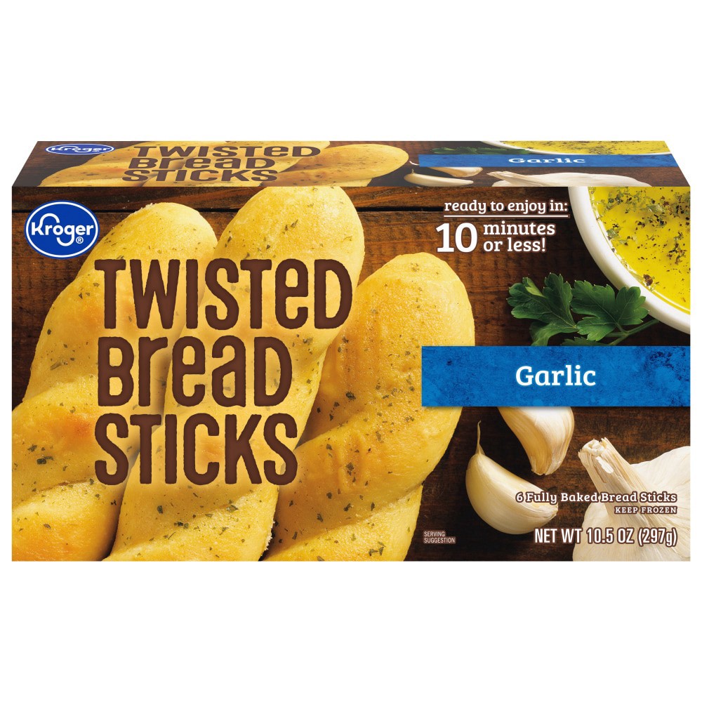 slide 1 of 1, Kroger Garlic Twisted Bread Sticks, 6 ct; 10.5 oz