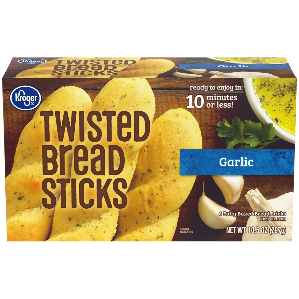 slide 1 of 1, Kroger Garlic Twisted Bread Sticks, 10.5 oz