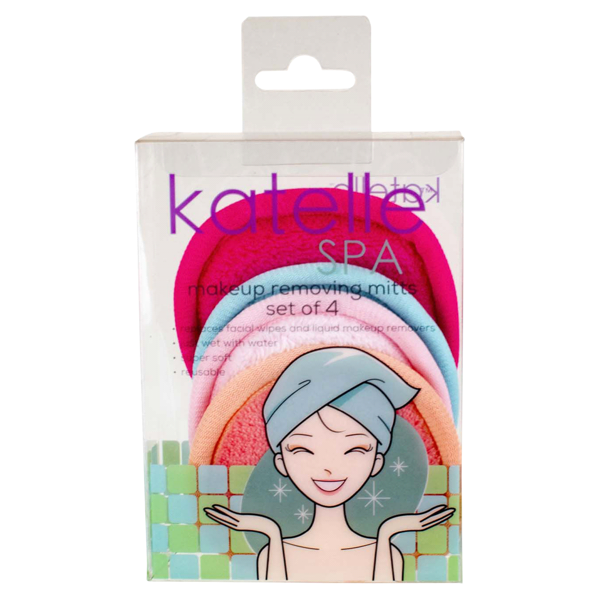 slide 1 of 5, Katelle Spa Makeup Removing Mitts, 4 ct