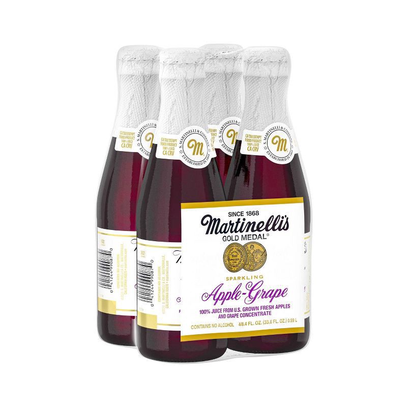 slide 1 of 1, Martinelli's Apple Grape Sparkling Cider- 4 ct; 8.4 fl oz, 4 ct; 8.4 fl oz