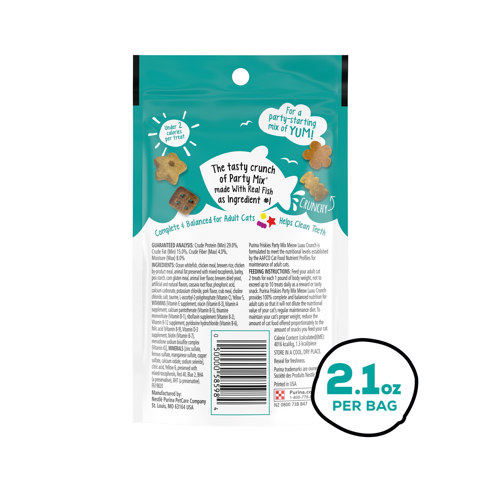 slide 8 of 9, Friskies Purina Friskies Cat Treats, Party Mix Meow Luau Crunch, 2.1 oz