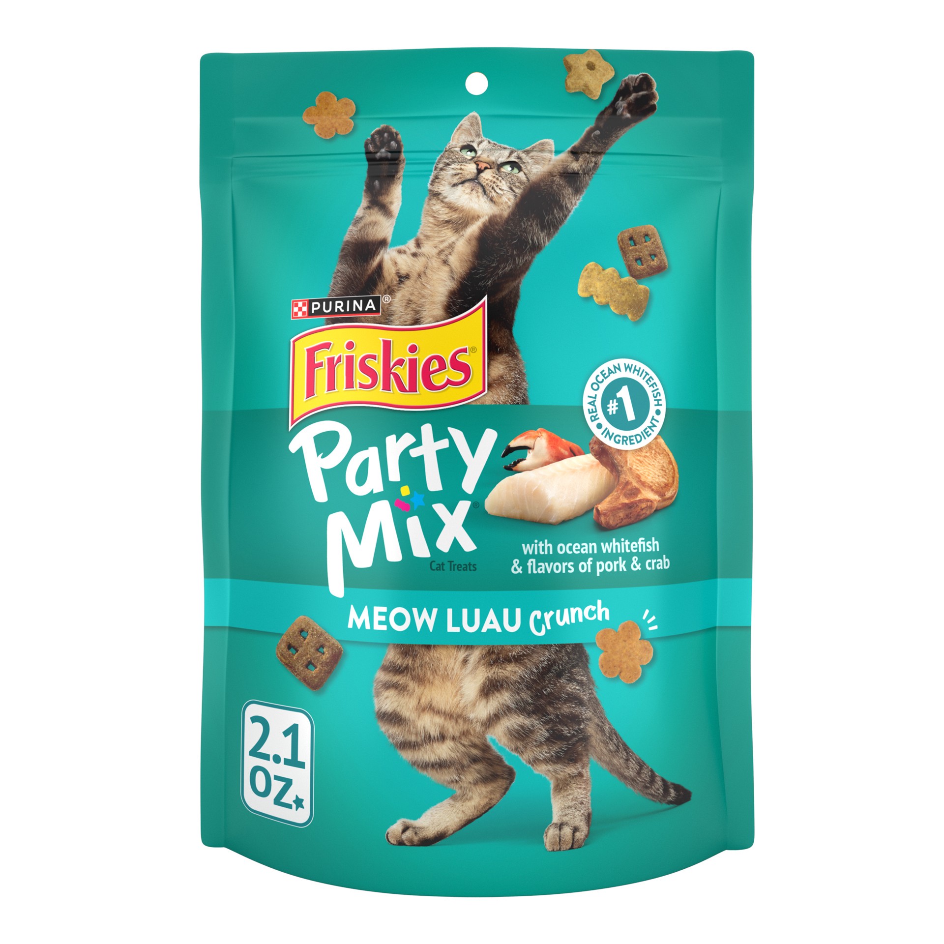 slide 1 of 9, Friskies Purina Friskies Cat Treats, Party Mix Meow Luau Crunch, 2.1 oz