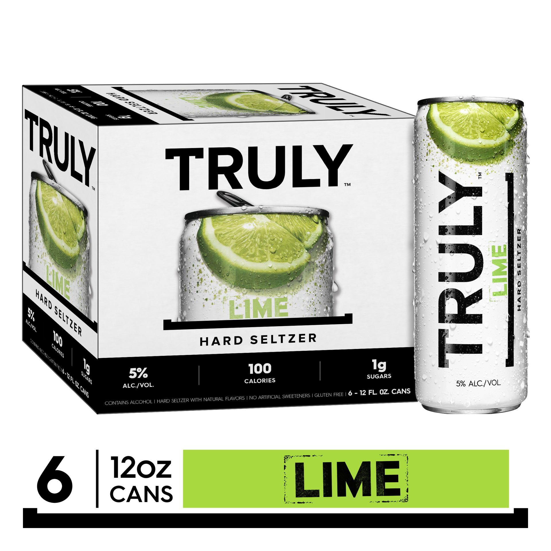 slide 1 of 9, TRULY Hard Seltzer Lime, Spiked & Sparkling Water (12 fl. oz. Can, 6pk.), 6 ct; 12 oz