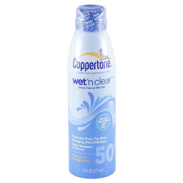 slide 1 of 1, Coppertone Wet n Clear Broad Spectrum Sunscreen Spray SPF 45+, 6 oz