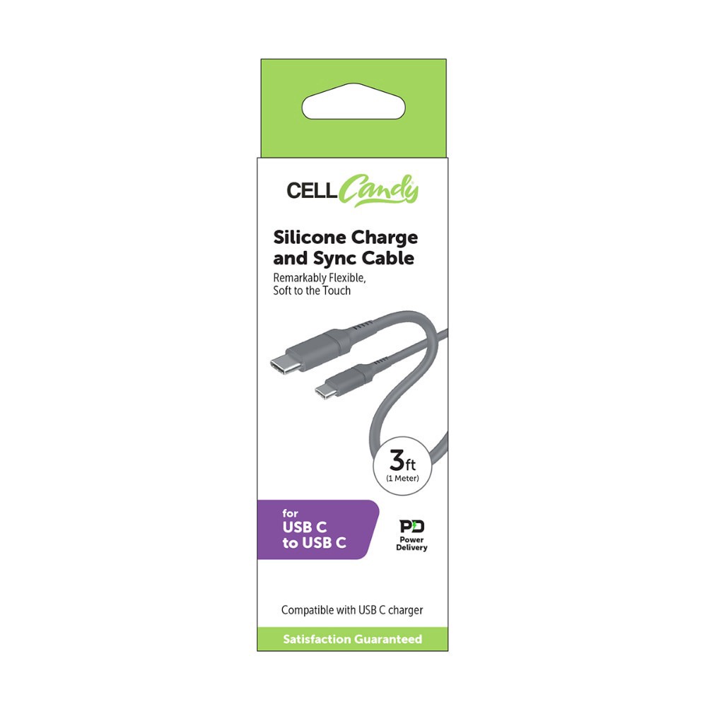 slide 1 of 1, CELLCandy USB-C Silicone Charge & Sync Cable, 3 ft