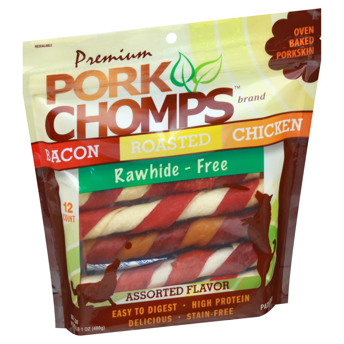 slide 2 of 9, Pork Chomps Premium Rawhide-Free Assorted Flavor Dog Treats 12 ea, 12 ct