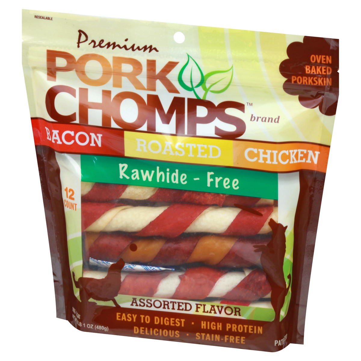 slide 3 of 9, Pork Chomps Premium Rawhide-Free Assorted Flavor Dog Treats 12 ea, 12 ct